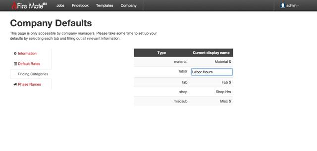 Pricing categories